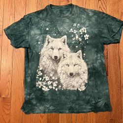The Mountain Y2K White Wolf Husky Dog Flowers Adult Mens Large Tie Dye T-Shirt