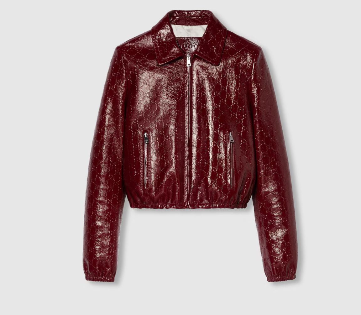 GG embossed leather bomber jacket
