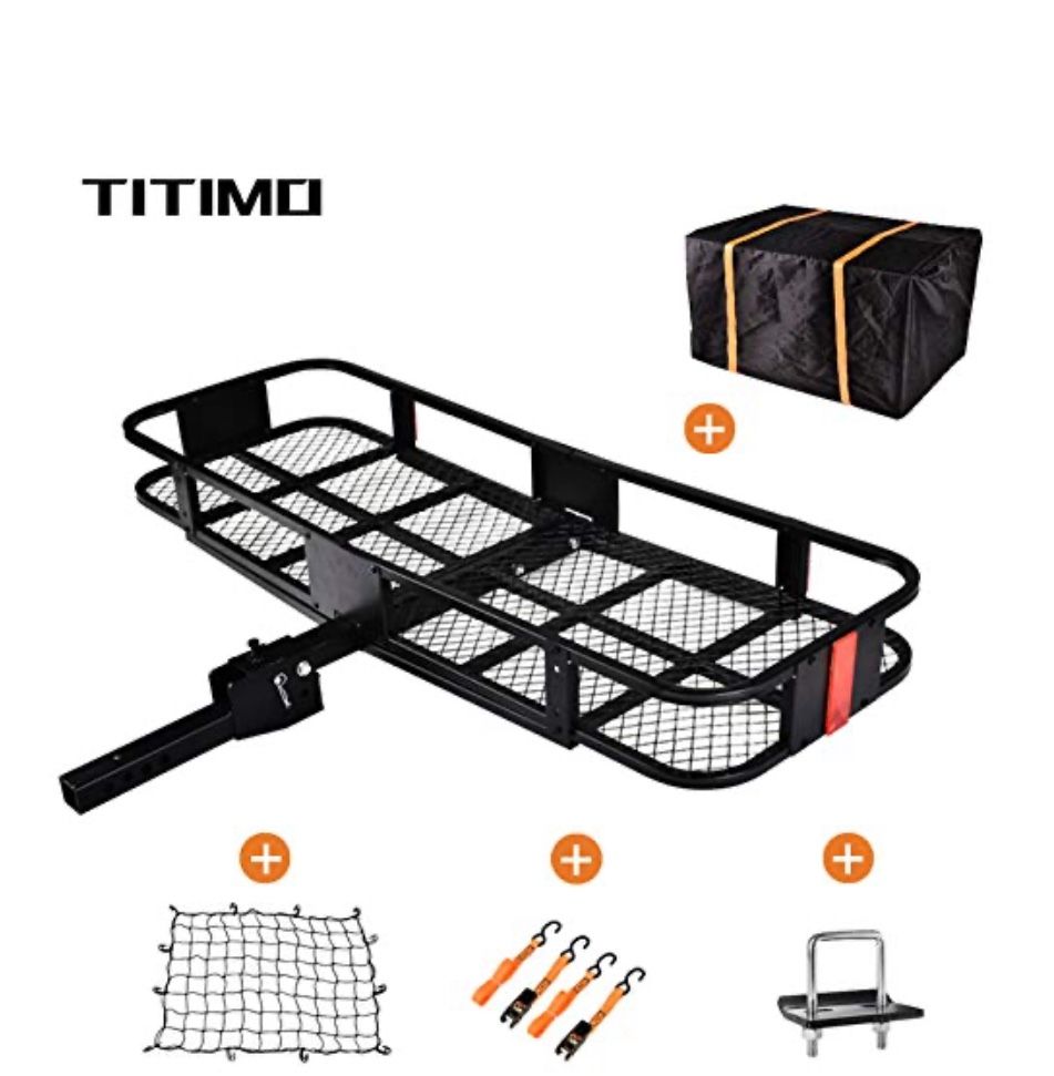 TITIMO 60"X21"X6" Folding Hitch Mount Cargo Carrier - Luggage Basket Rack Fits 2" Receiver - Rear Cargo Rack For SU