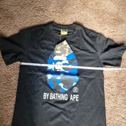 Blue Bape T-shirt Ape Face Small Size American Excellent