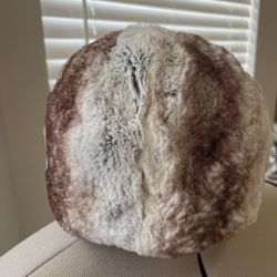 Vintage  Natural Fur White Brown Elegant Winter Hat Size M, Very Soft 