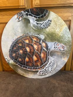 Designart Circular Metal Wall Art - Sea Turtles (23” Diameter)