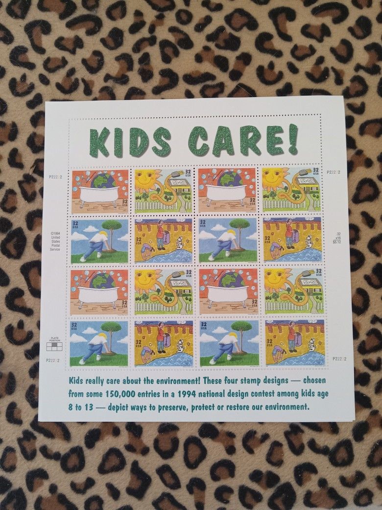 Sheet Of Kids Care Stamps Celebrating The 25th Anniversary Of Earth Day
