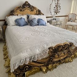 Lavish Rococo style gold finished King Bed Mattress Headboard Frame