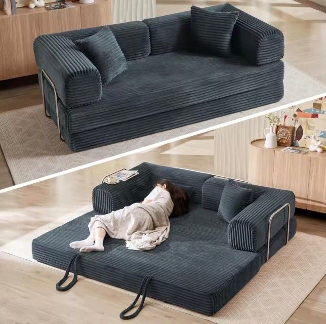 Sofa Bed 4-in-1 Boneless Couch Oversized Corduroy Upholstered Sleeper Sofa with Loveseat Couches for Living Room