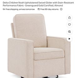 Delta Children Noah Upholstered Swivel Glider with Stain-Resistant Performance Fabric- Greenguard Gold Certified, Almond