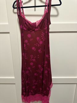 Free People Floral Satin Slip Dress with Lace Trim