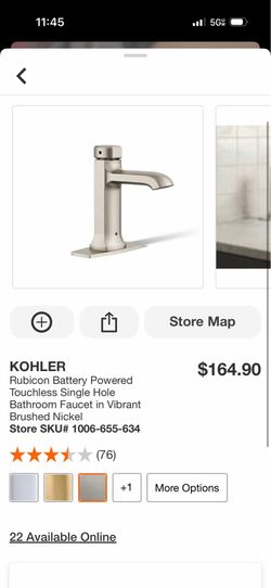 Shop KOHLER Rubicon Battery Powered Touchless Single Hole Bathroom Faucet in Vibrant Brushed Nickel