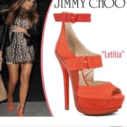 Jimmy Choo Letitia Platform Sandals in orange. 