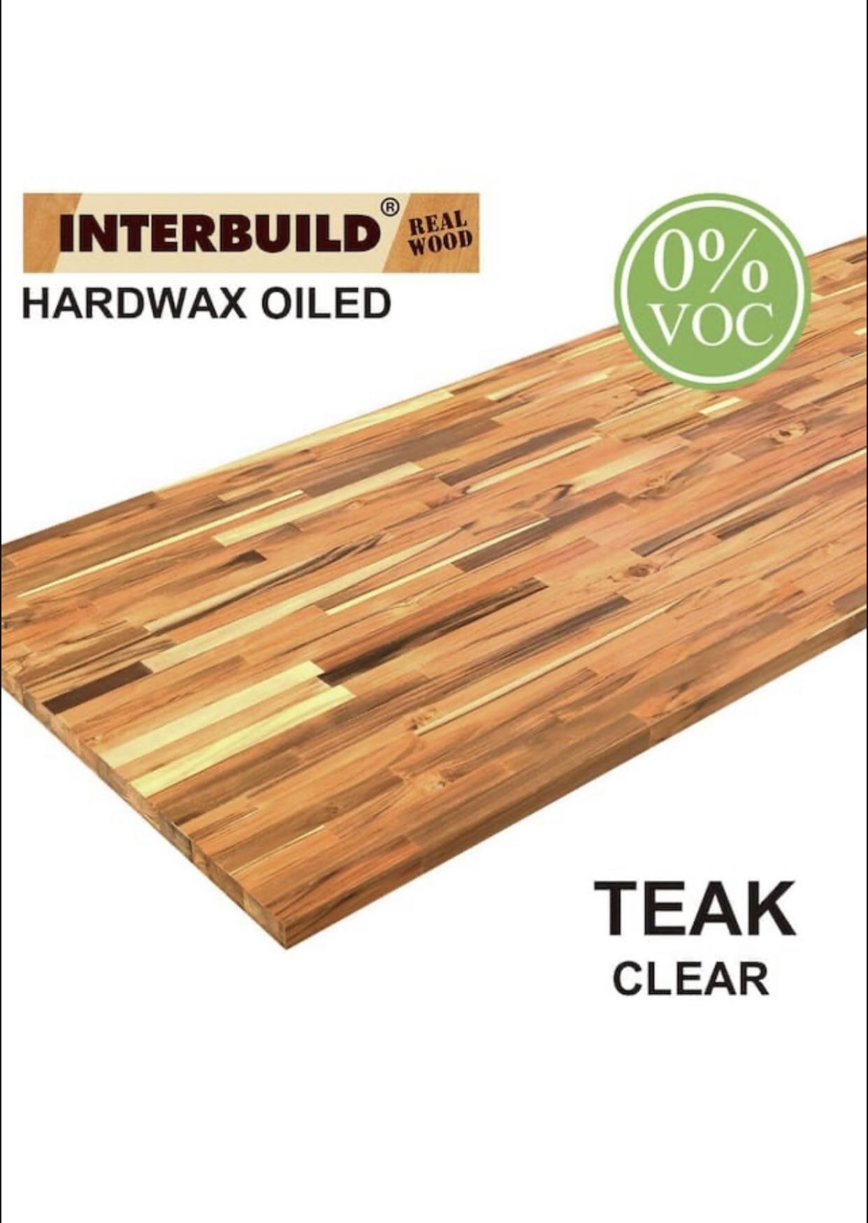Butcher Block Countertop Solid Teak 7.2 ft. L x 25 in. D x 1 in. T, Clear by Interbuild