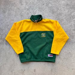 Vintage 1997 Green Bay Packers Embroidered 1/4 Zip Fleece Pullover Sweater Sz Large