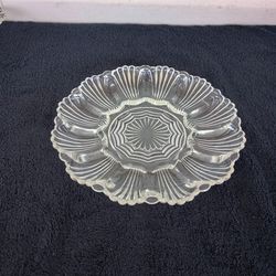 VTG Anchor Hocking Glass Deviled Egg Dish Seashell Clear 10” Plate Platter MCM