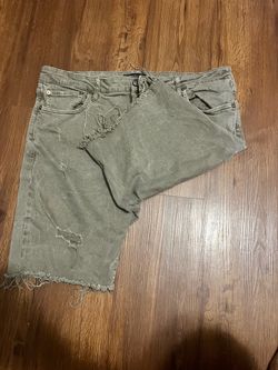 Distressed Olive Green Denim Cutoff Shorts