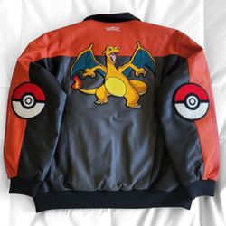 NEW Adidas Originals Pokémon Charizard 8 Ball Faux Leather Varsity Jacket 30th Anniversary - Size Large