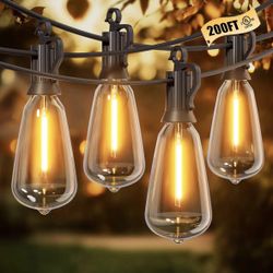 Outdoor String Lights, 200 Feet, 64 + 2 LED ST38, Dimmable IP65 Waterproof.
