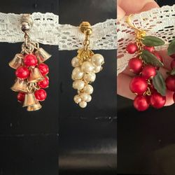 Lot of 3 Vintage Avon Christmas Holiday Clip-On Earrings  early 1990s