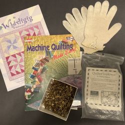 Quilting Book, Gloves, Pins