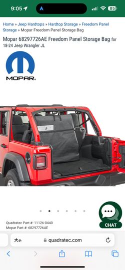 Mopar 68297726AE Freedom Panel Storage Bag for 18-24 Jeep Wrangler JL