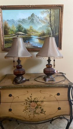 Pair of Vintage Table Lamps with Beaded Shades