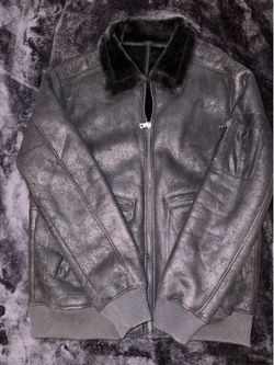 Black Faux Leather Bomber Jacket w/ Fur Collar