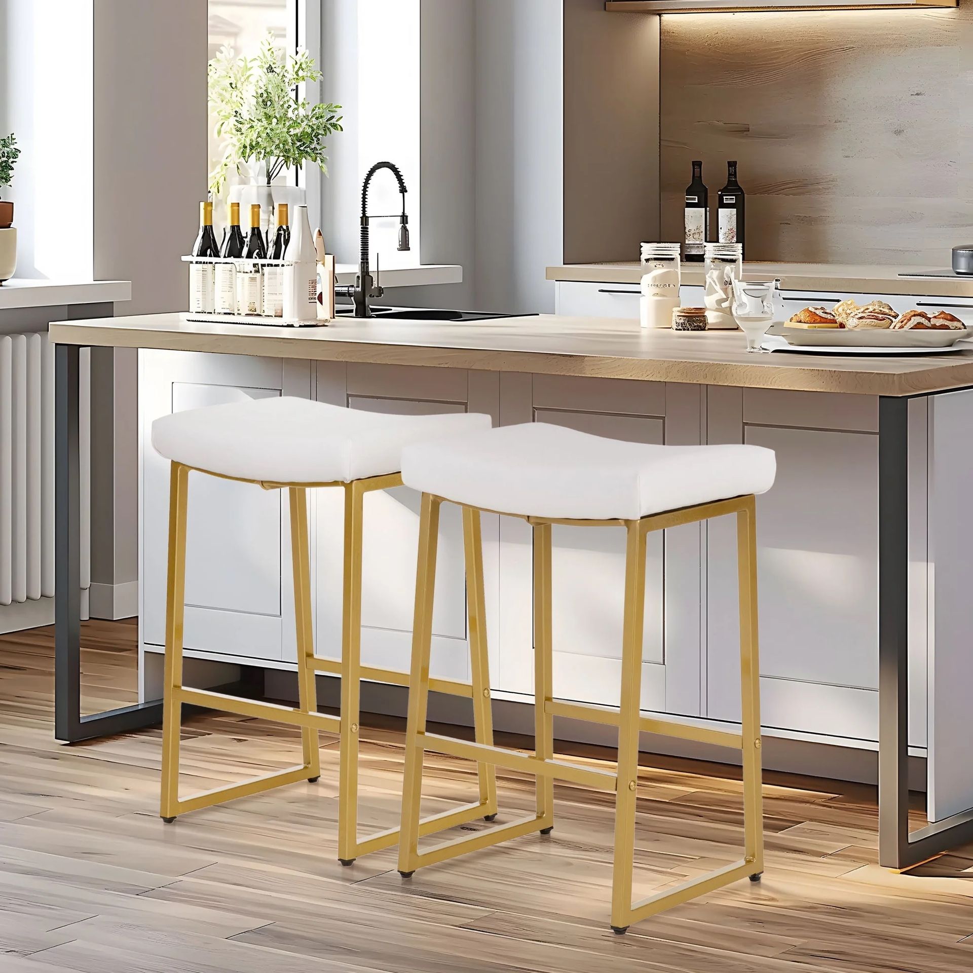 Sophia & William White Gold 24” Bar Stools