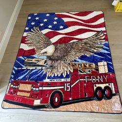 90” Huge Thick Plush Fourth Of July Blanket Eagle New York 911 American Flag Patriotic