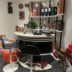 Moving Sale Vintage 1970 Bar And Stools, Crystal Wine Glasses