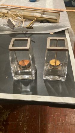 Pair of glass votive tea light decorative candle holders