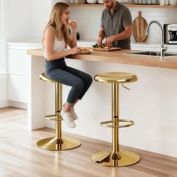 Brand New CAROLMADE Bar Stools Set of 2, Adjustable Metal Bar stools Swivel Counter Height Stool, Backless Barstools for Kitchen Island Pub, Gold