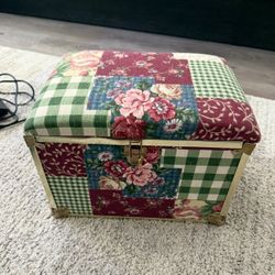 Vintage Fabric Covered Sewing Box Or Storage Trunk