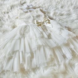 American Princess White Formal Dress w/ Headband & Bloomers *18 Months 