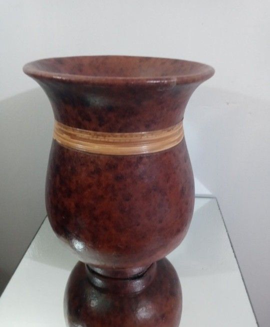 TERRACOTTA -POTTERY ART VASE / POT PLANT WITN RATTAN ACCENT 13.5"×9.5"