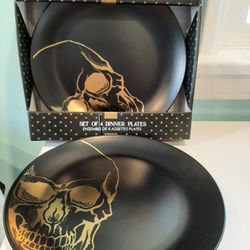 Halloween Gold Skull Matt Black Plate 10.2" Ciroa Set Of 4