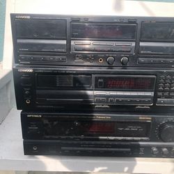 Stereo System Cd,Cassette Player And Receiver  And Furniture All Together 
