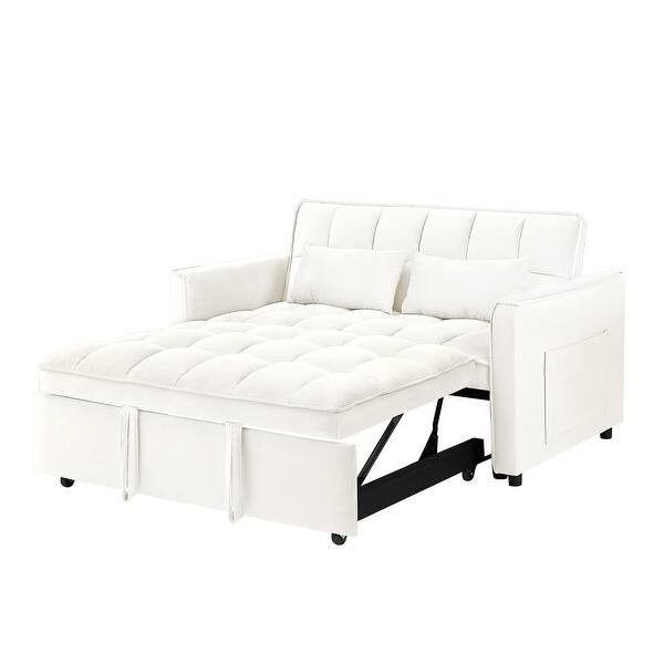 55.1-Inch 3-In-1 Convertible Sofa Bed, Modern Double Sofa Futon Sofa Bed With Adjustable Back, Storage Bag And Pillow