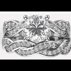 WOMANS Beautiful RoundCut Cubic Zirconium Twisted Two Piece Elegant 925 Sterling Silver WeddingBand BridalSet 