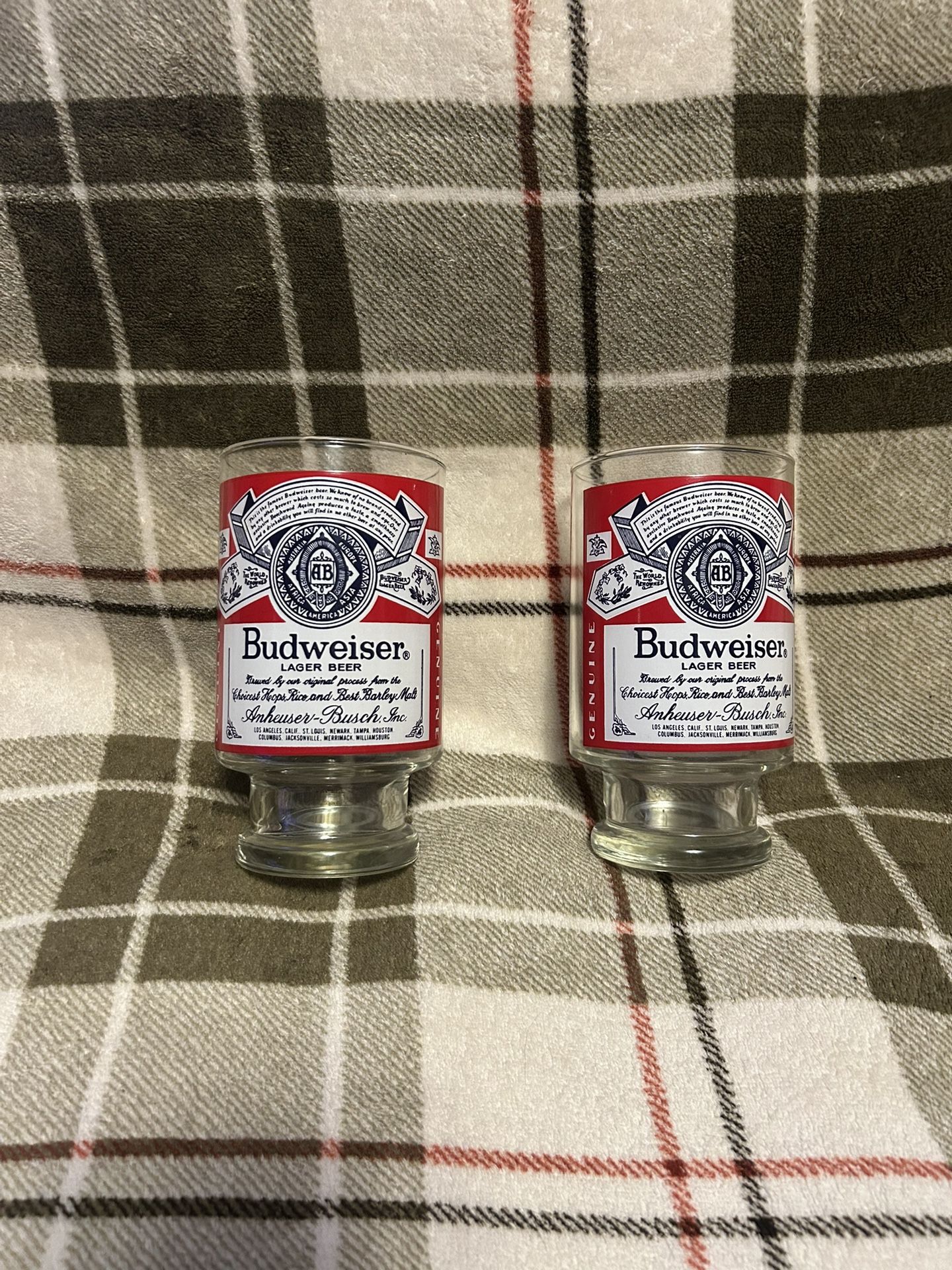 Set Of 2 Vintage 1970's Budweiser Large 32 Oz Pedestal Foot Lager Beer Glass Cups