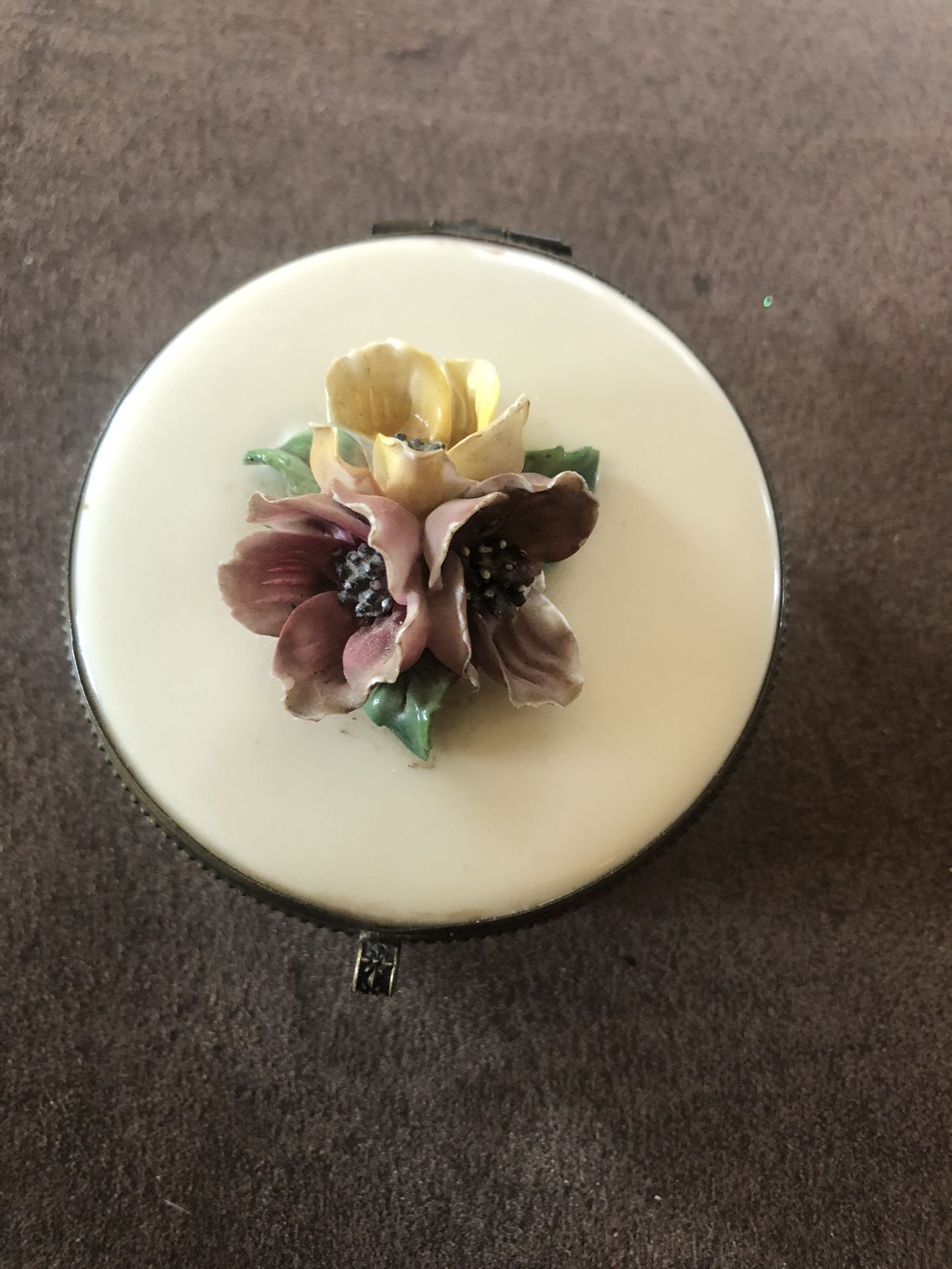 Vintage Porcelain Mirror Trinket Box- Shows Wear