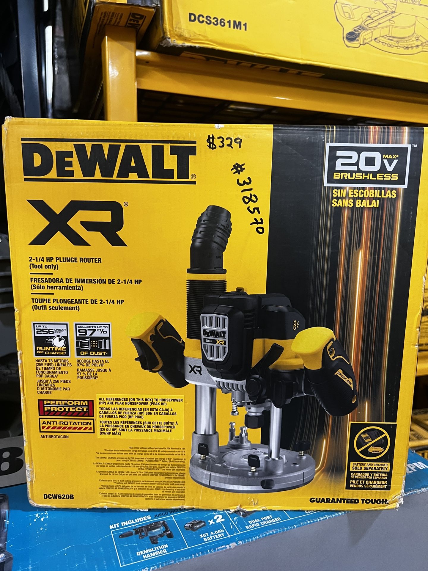 DEWALT 20V MAX XR 2-1/4 Peak HP Brushless Cordless Plunge Router (Tool Only)