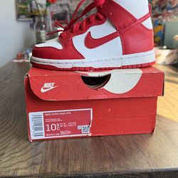 Nike Dunk High PS White University Red Leather Sneaker Unisex Kids Size 10.5C