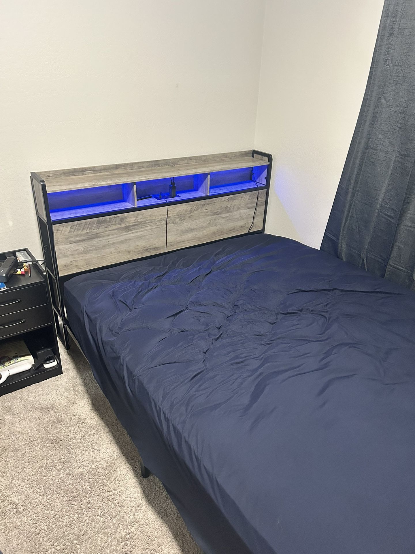 Queen Bed Frame With Storage And LED Lights