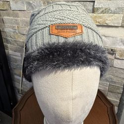 Hindawi Grey Faux Fur-lined Knit Beanie Hat Skully Scully One Size NWT