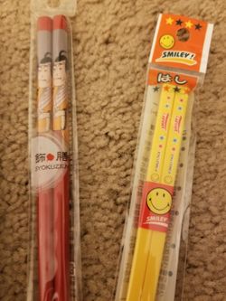 Chopsticks Asian Food Sushi Silverware Plastic Japanese Chinese Korean Lucky Cat Happy Face Thumbnail
