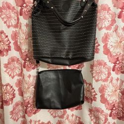 Charming Charlie Black Studded Shoulder Bag Set 