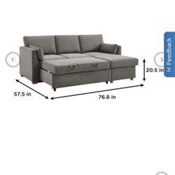 Coddle Luke Fabric Sleeper Sofa with Reversible Chaise and Storage, Gray Item 1782962