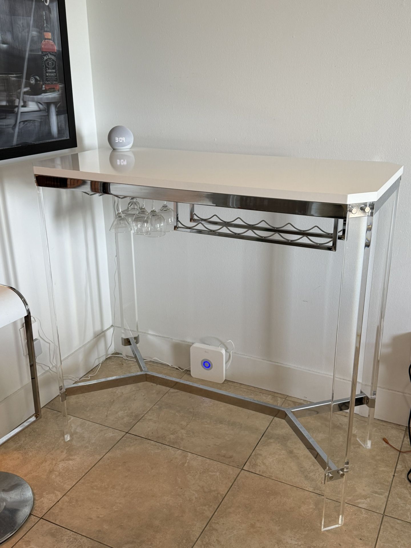 Denmark White Acrylic High Table W/ Wine Rack