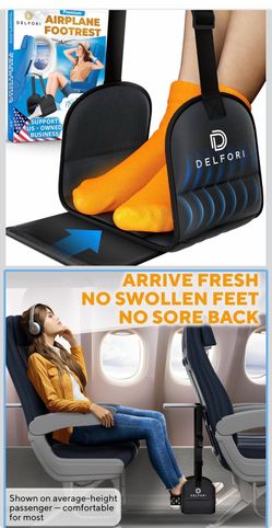 Portable Airplane Footrest for Airplane Travel - Comfortable Foot Hammock w/Memory Foam & Hardboard for No Feet Clashing - Ideal for Pain and Swelling