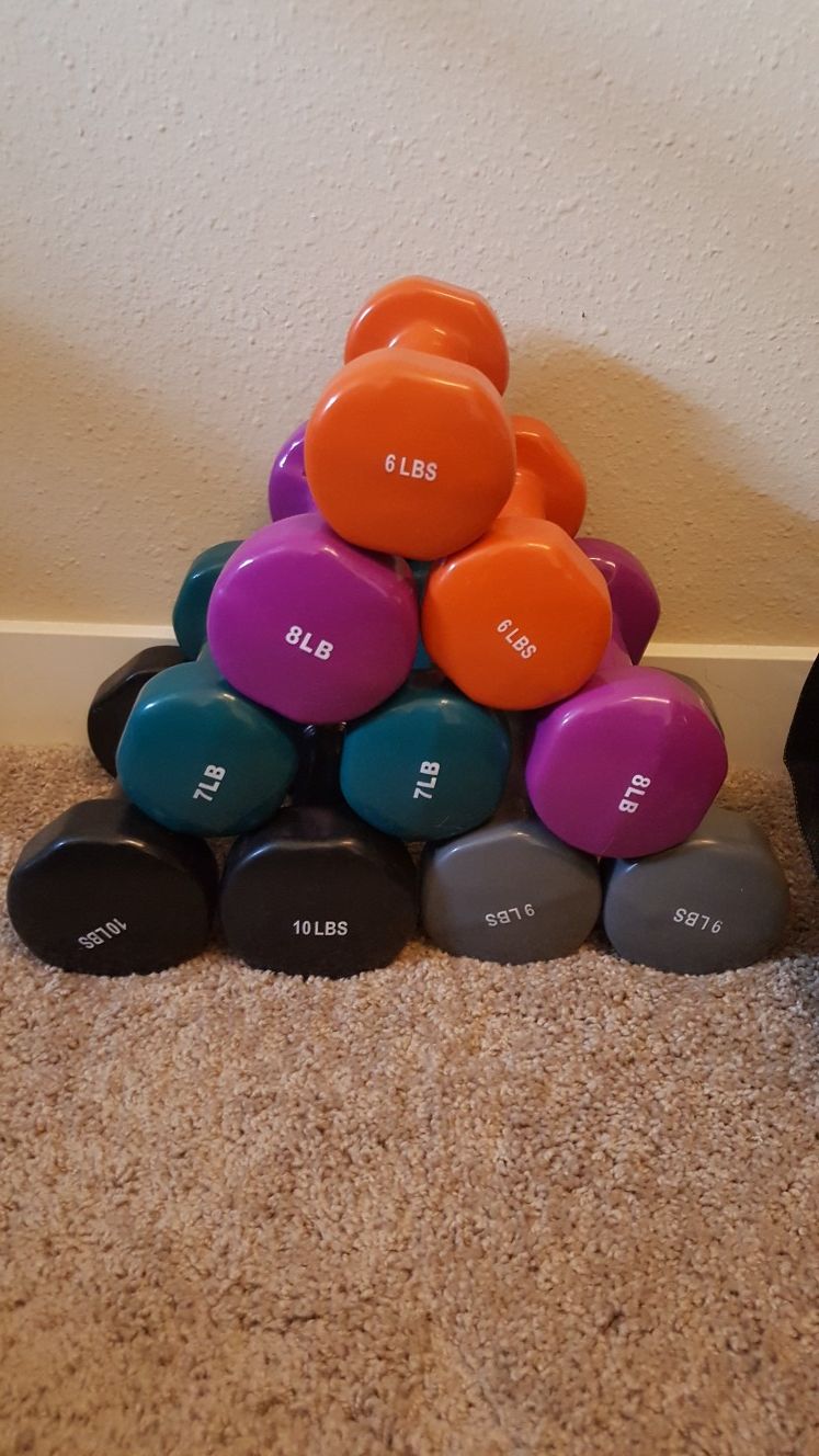 Set of free weights: pair of hand weights 6 lbs - 10 lbs