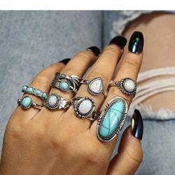 Vintage style Boho Knuckle Created Turquoise Midi Rings  *See My Other 800 Items*