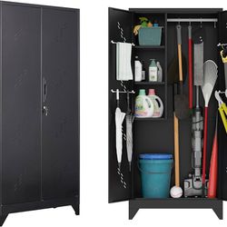 75" Metal Storage Cabinet with Lockable Doors, Tool Cabinet Tool Cabinet Garage Organization Cabinet with Hanging Rod & S-Hooks (75" Utility Cabinet)